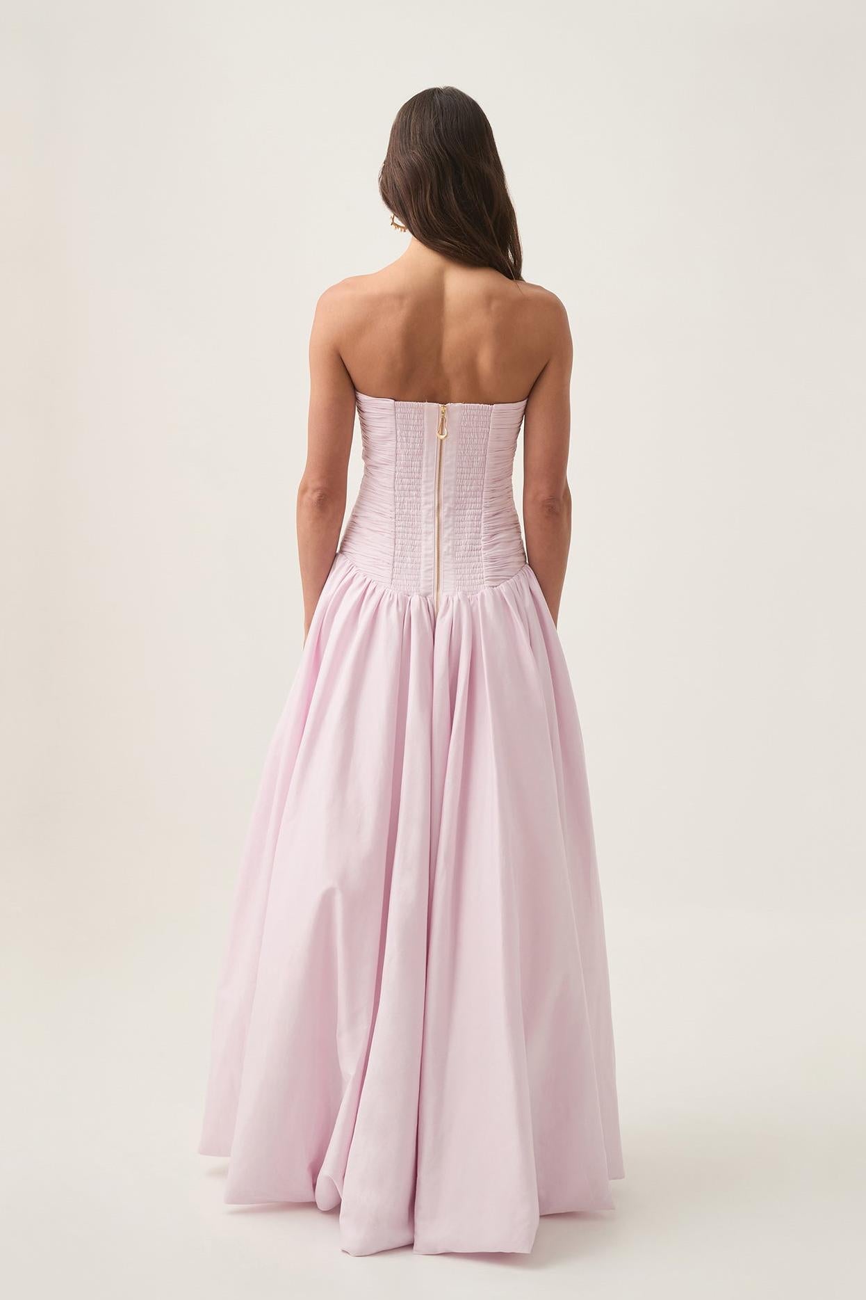Off-Shoulder Pleat Split Solid Maxi Dress