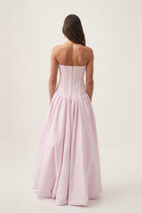 Off-Shoulder Pleat Split Solid Maxi Dress