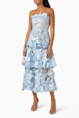 Embroidered Ruffle Off-Shoulder Midi Dress