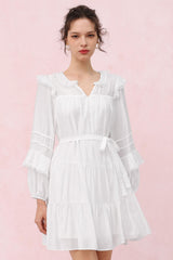 Solid Lace Ruffle Mini Dress