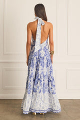 Paisley Print Halter Neck Backless Midi Dress