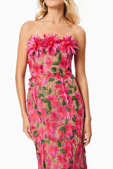 Embroidered 3D Flower Off-Shoulder Midi Dress