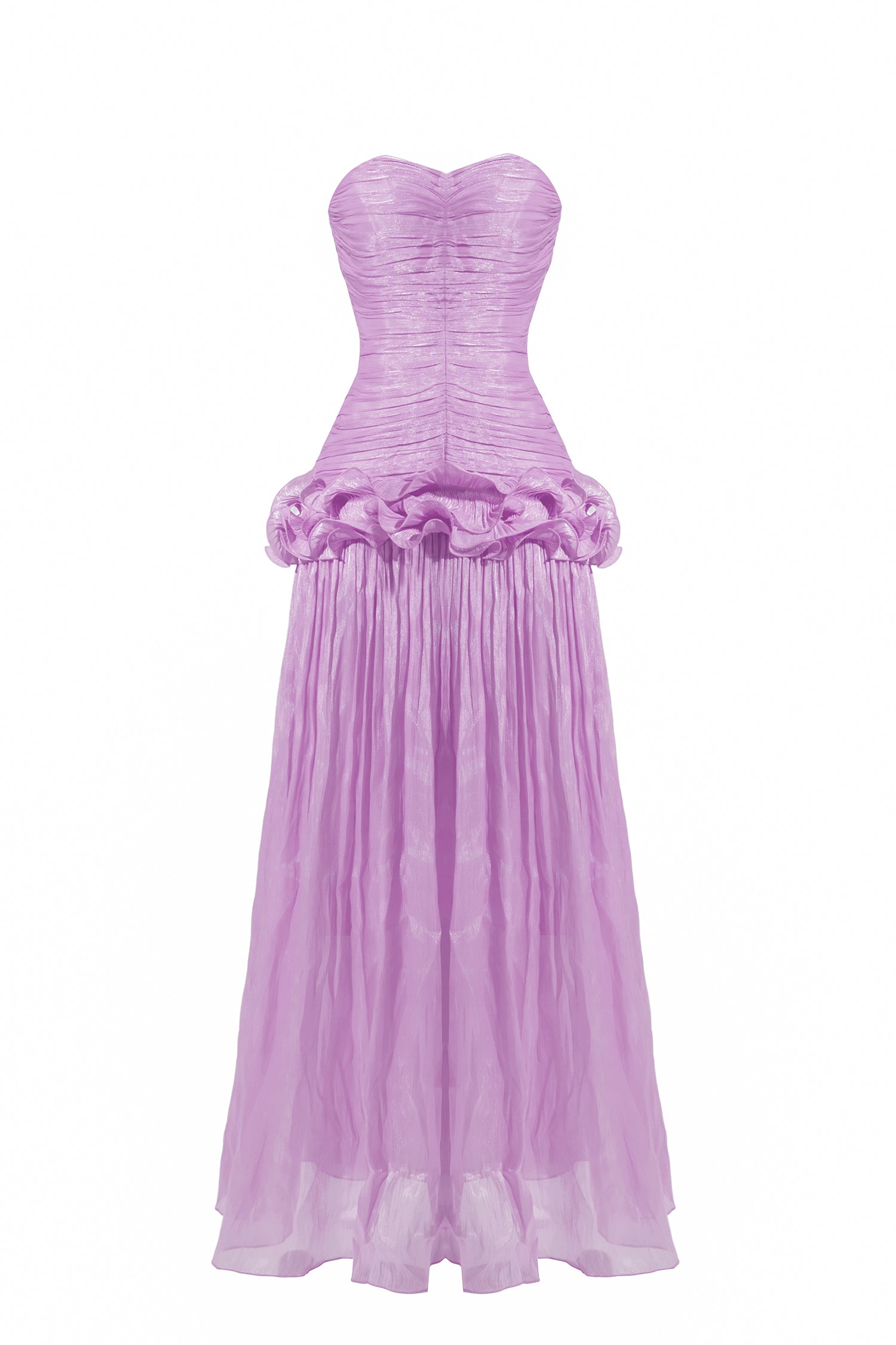 Solid Pleated Ruffle Maxi Dress