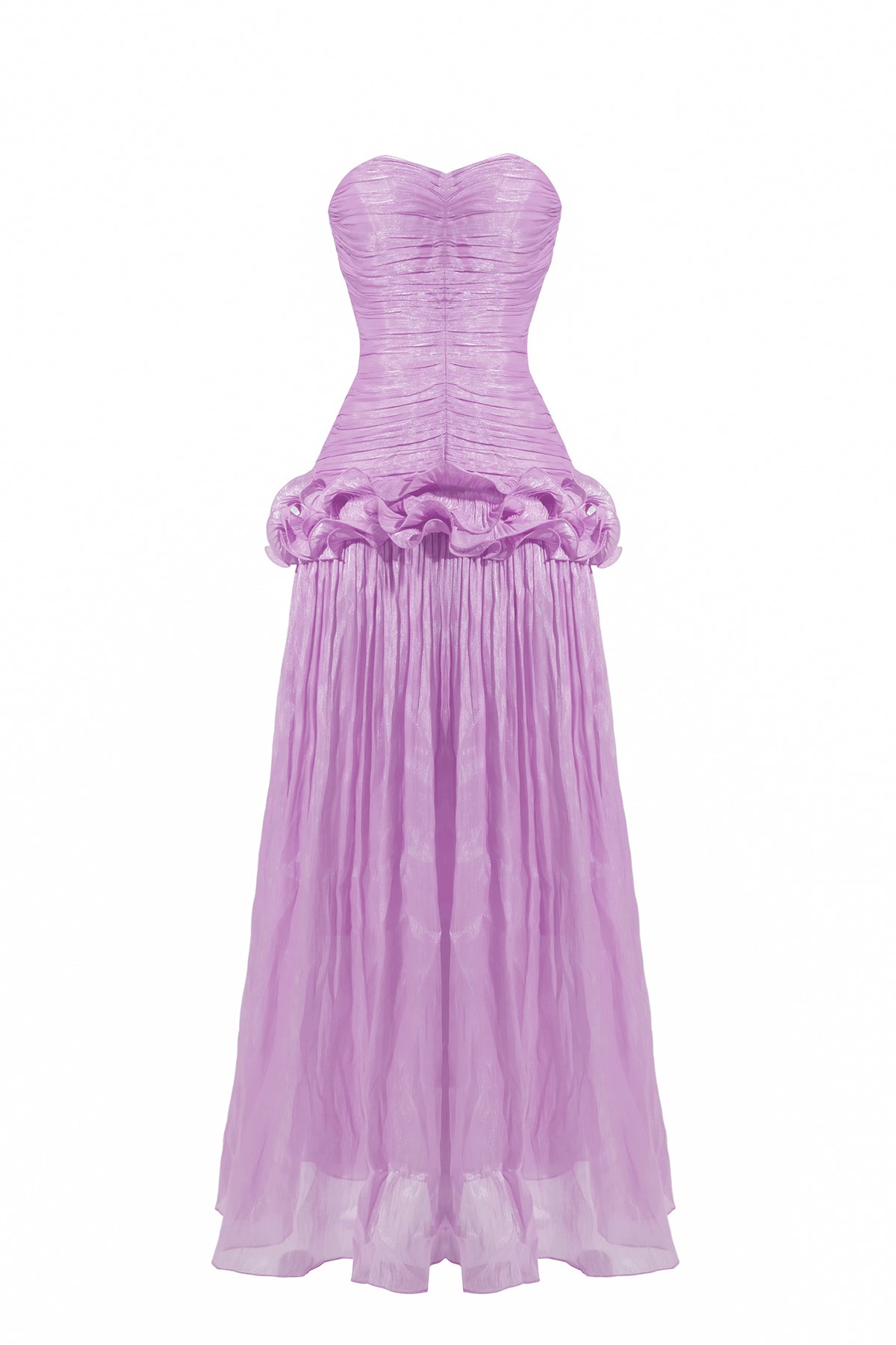 Solid Pleated Ruffle Maxi Dress