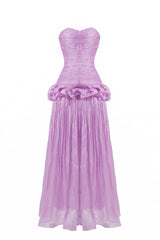 Solid Pleated Ruffle Maxi Dress