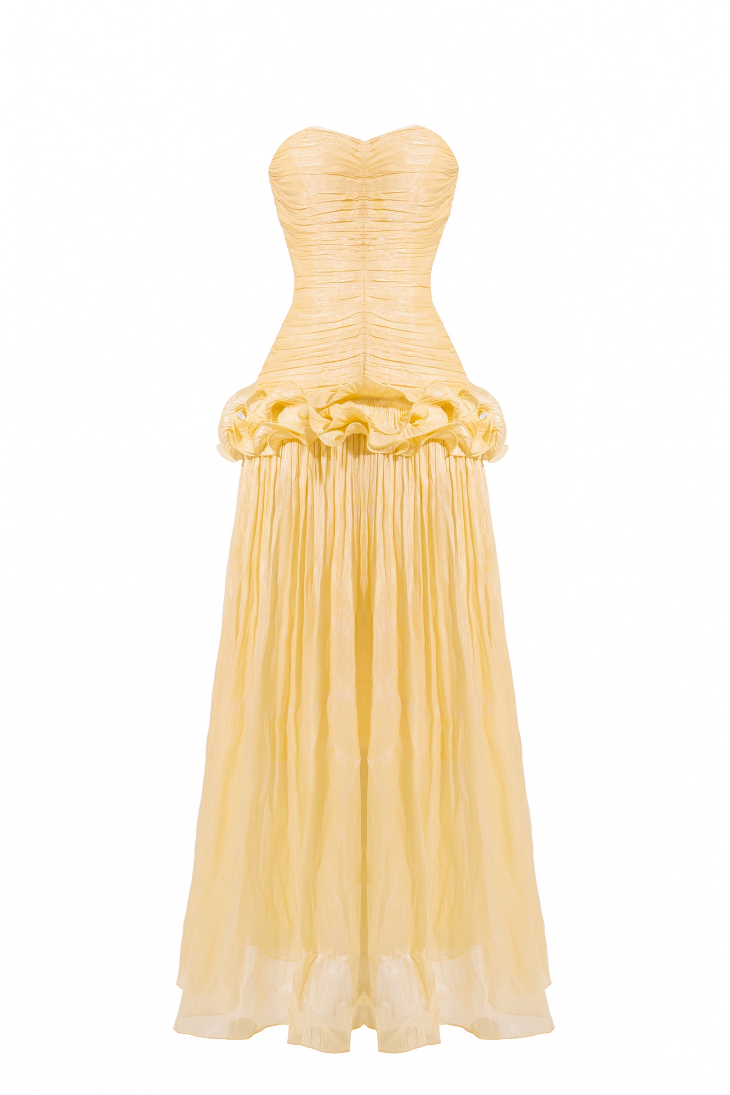 Solid Pleated Ruffle Maxi Dress