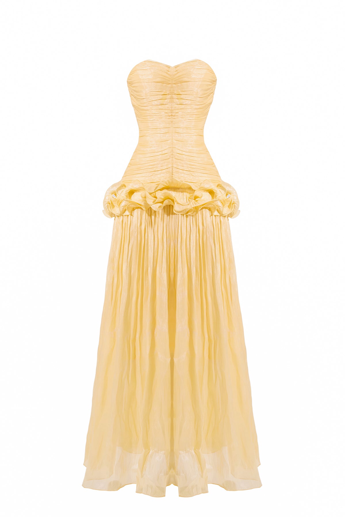 Solid Pleated Ruffle Maxi Dress