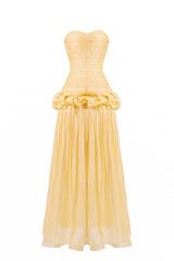 Solid Pleated Ruffle Maxi Dress