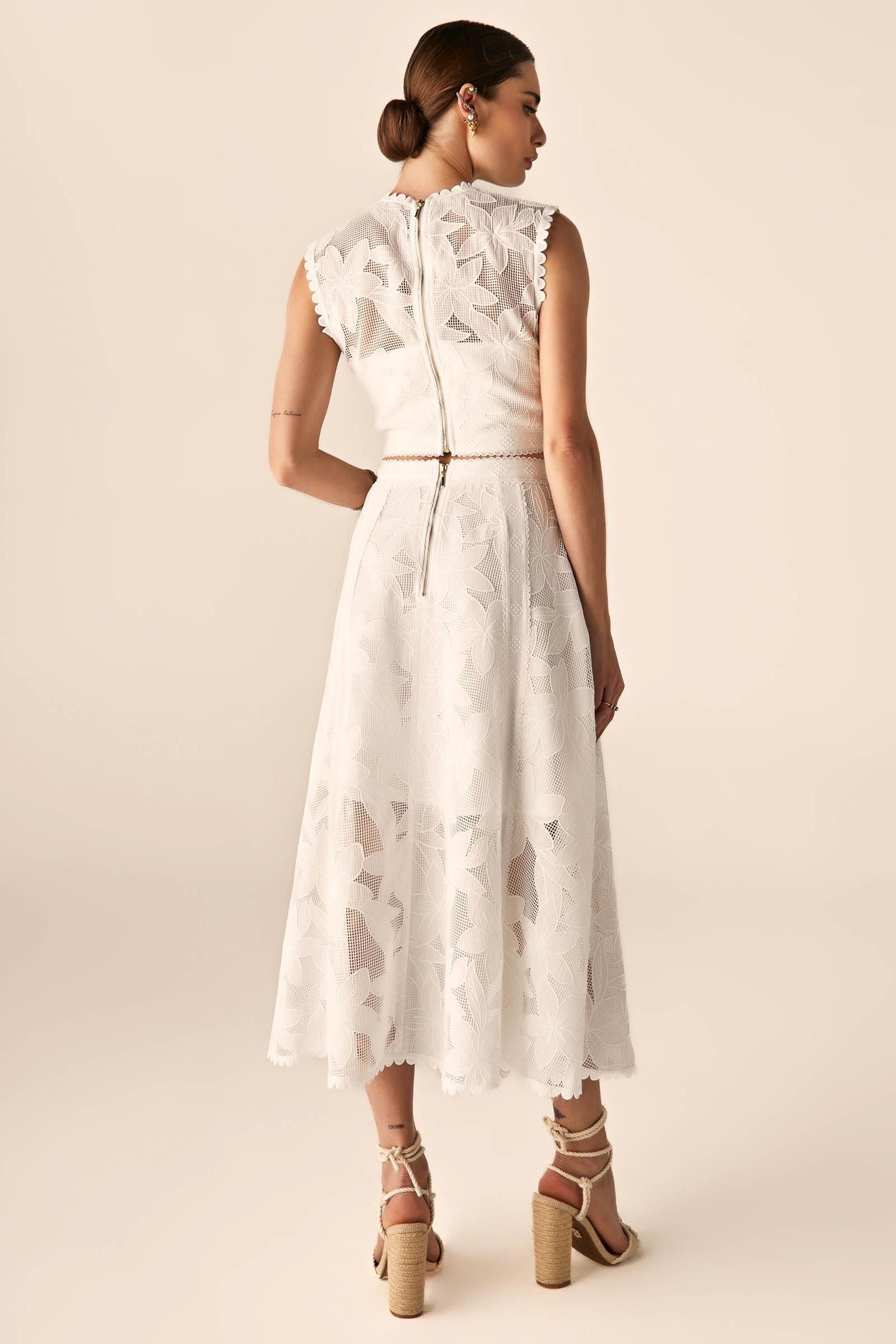 Solid Round Neck Sleeveless Top & High Waist Skirt Set