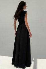 Contrast Color Round Neck Sleeveless Midi Dress