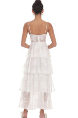 Burn-Out Ruffle Sweetheart Neck Slip Midi Dress