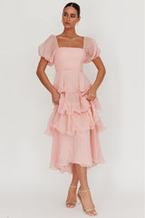 Chiffon Ruffle Square Collar Midi Dress