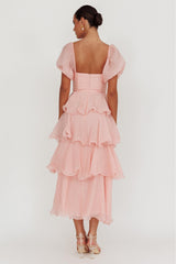 Chiffon Ruffle Square Collar Midi Dress