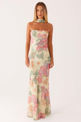 Floral Chiffon Strapless Maxi Dress