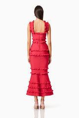 3D Flower Frill Slip Midi Dress