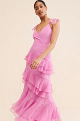 Solid Chiffon Ruffle Midi Dress