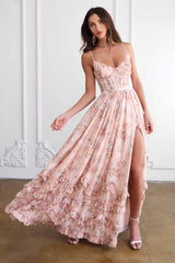 Floral Frill Split Maxi Dress