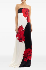 Satin Floral Off-Shoulder Maxi Dress