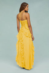 Pleated Frill Halter Neck Midi Dress