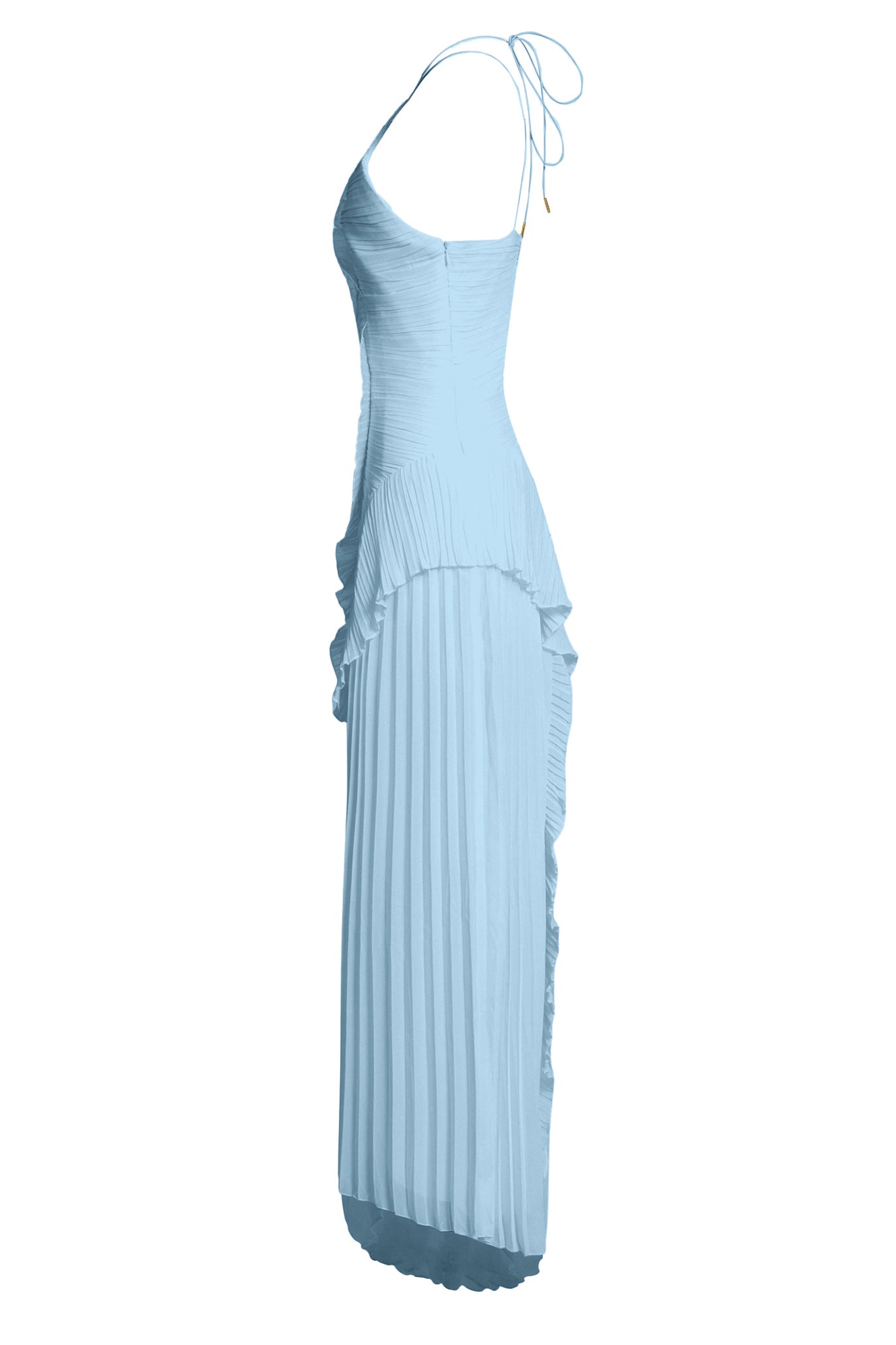 Pleated Frill Halter Neck Midi Dress