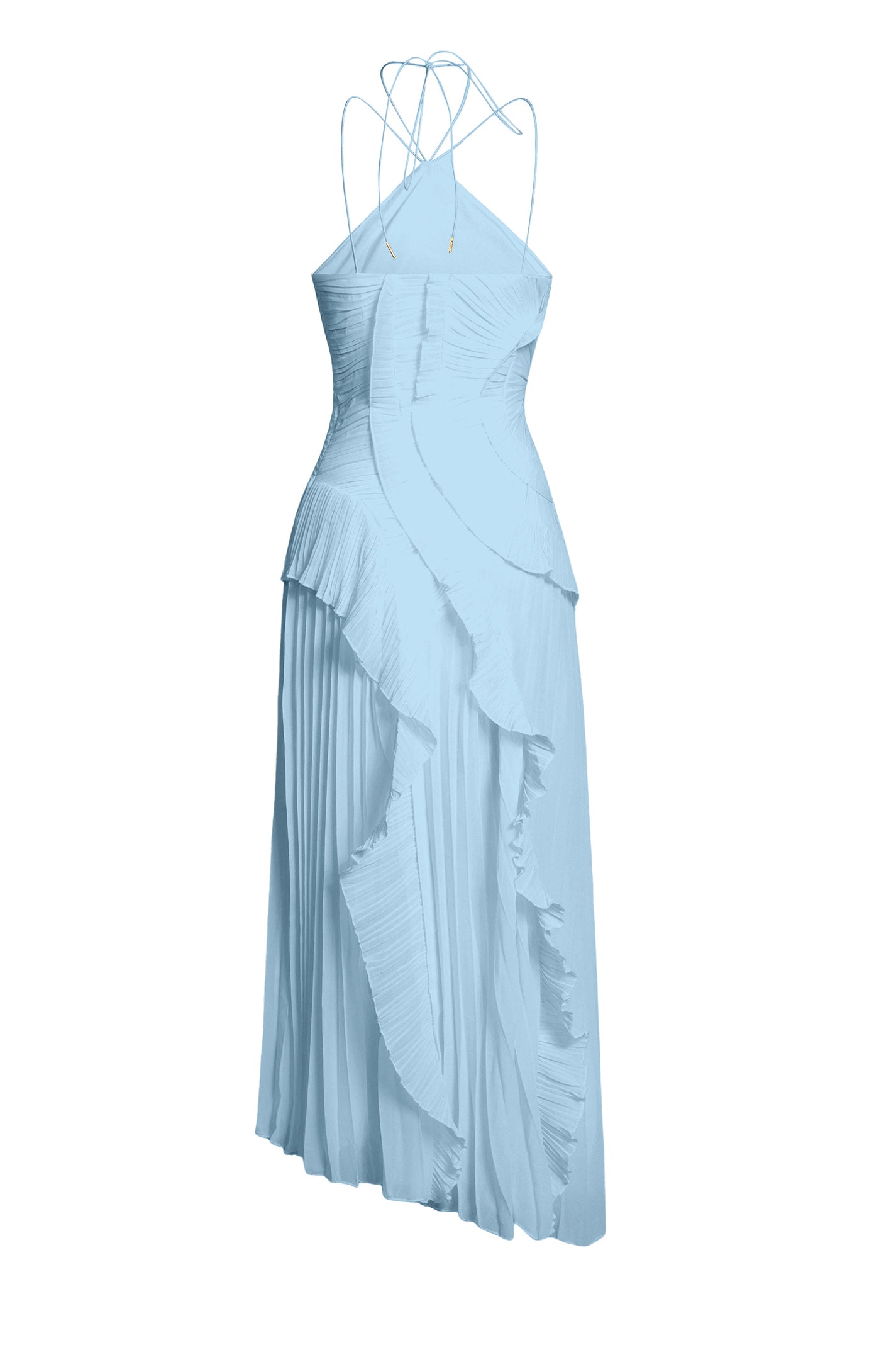 Pleated Frill Halter Neck Midi Dress