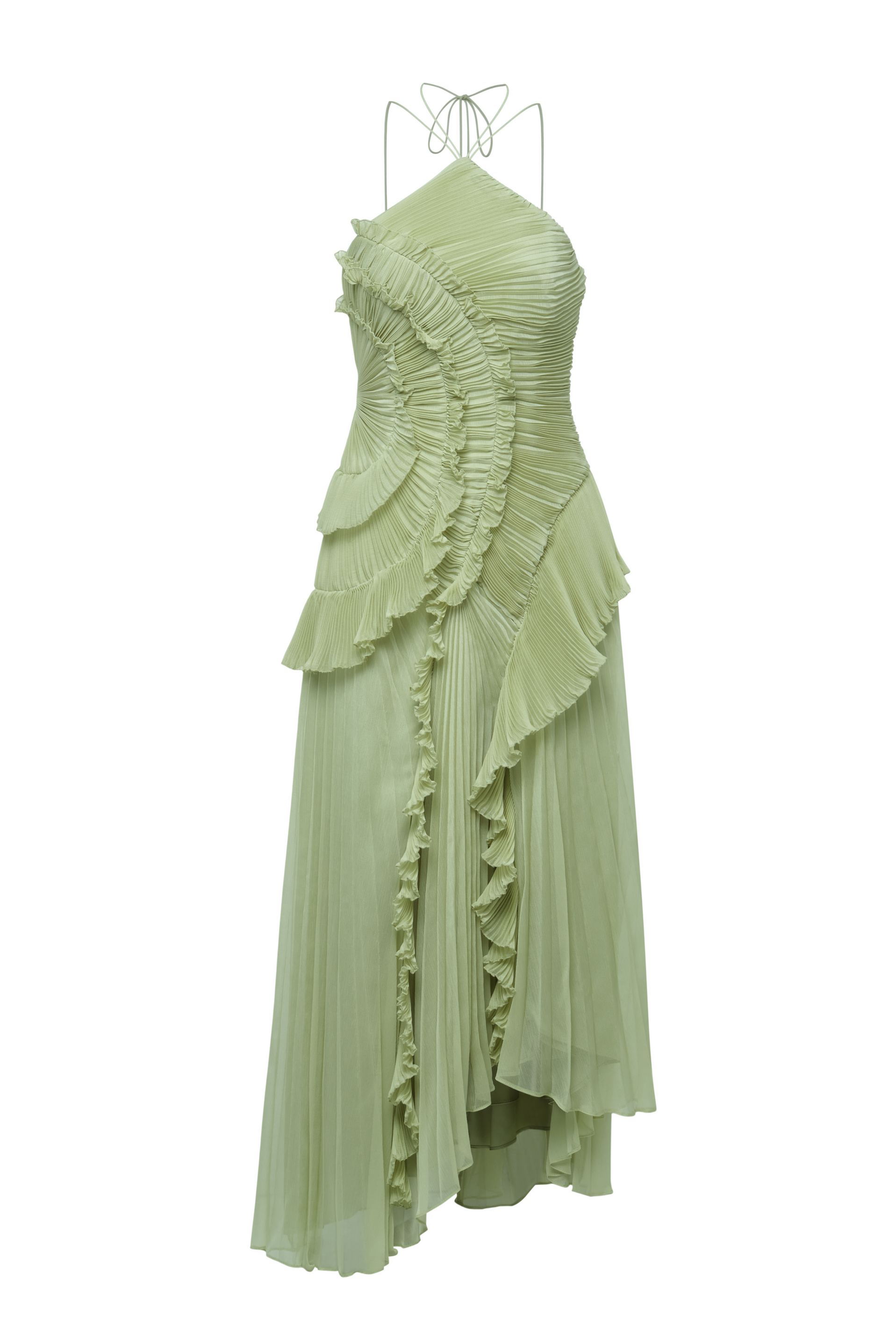 Pleated Frill Halter Neck Midi Dress