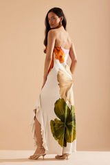 Floral Ruffle One-Shoulder Midi Dress