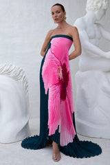 Floral Pleated Off-Shoulder Maxi Dress