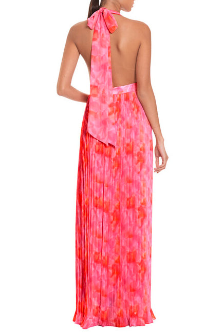 Floral Pleated Bow Midi Dress