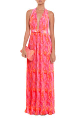 Floral Pleated Bow Midi Dress