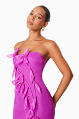 3D Flower Strapless Split Midi Dress