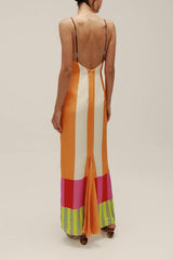 Stripe Contrast Color Split Maxi Dress