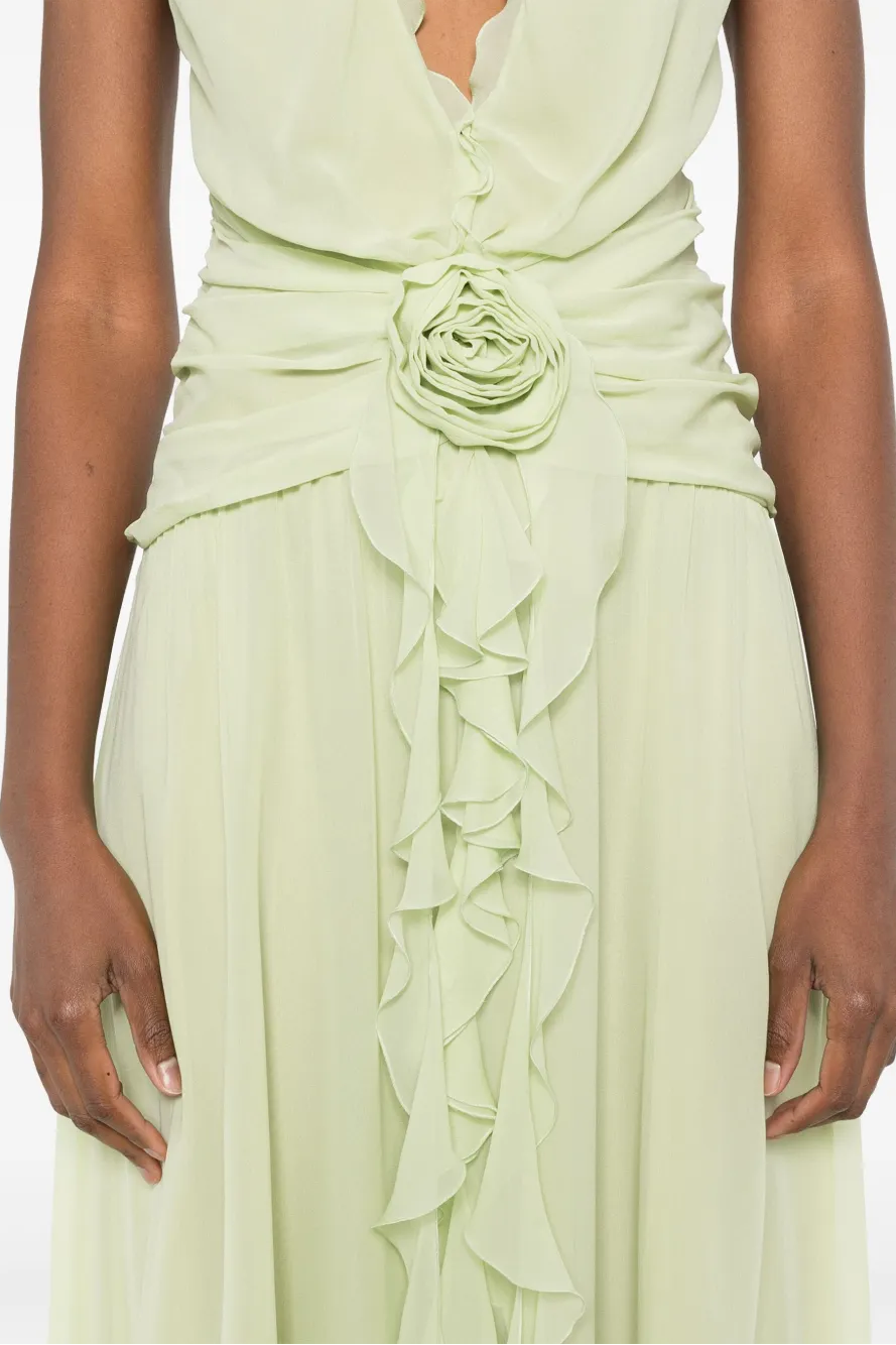 3D Flower Chiffon Ruffle Maxi Dress