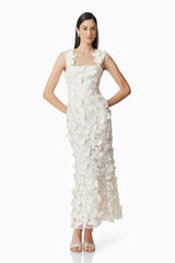 Butterfly Embroidered Square Collar  Midi Dress