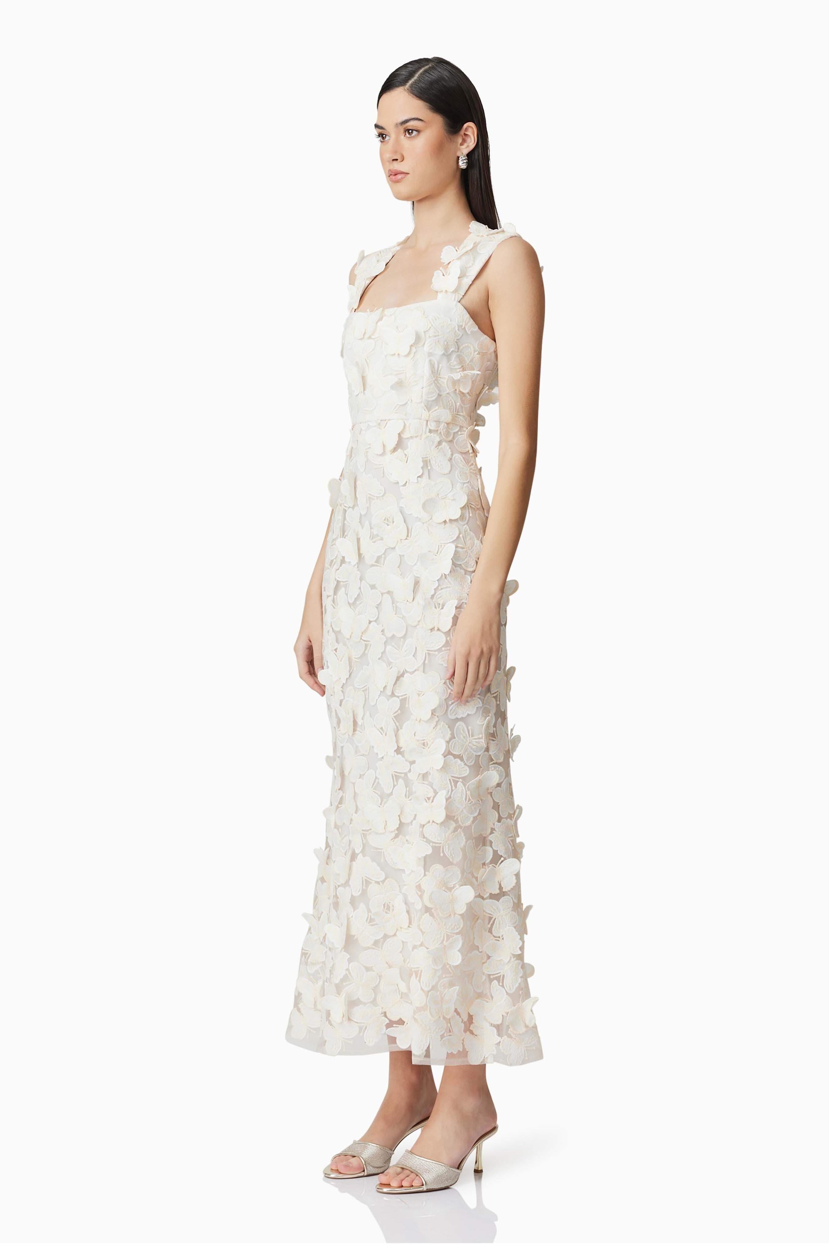 Butterfly Embroidered Square Collar  Midi Dress