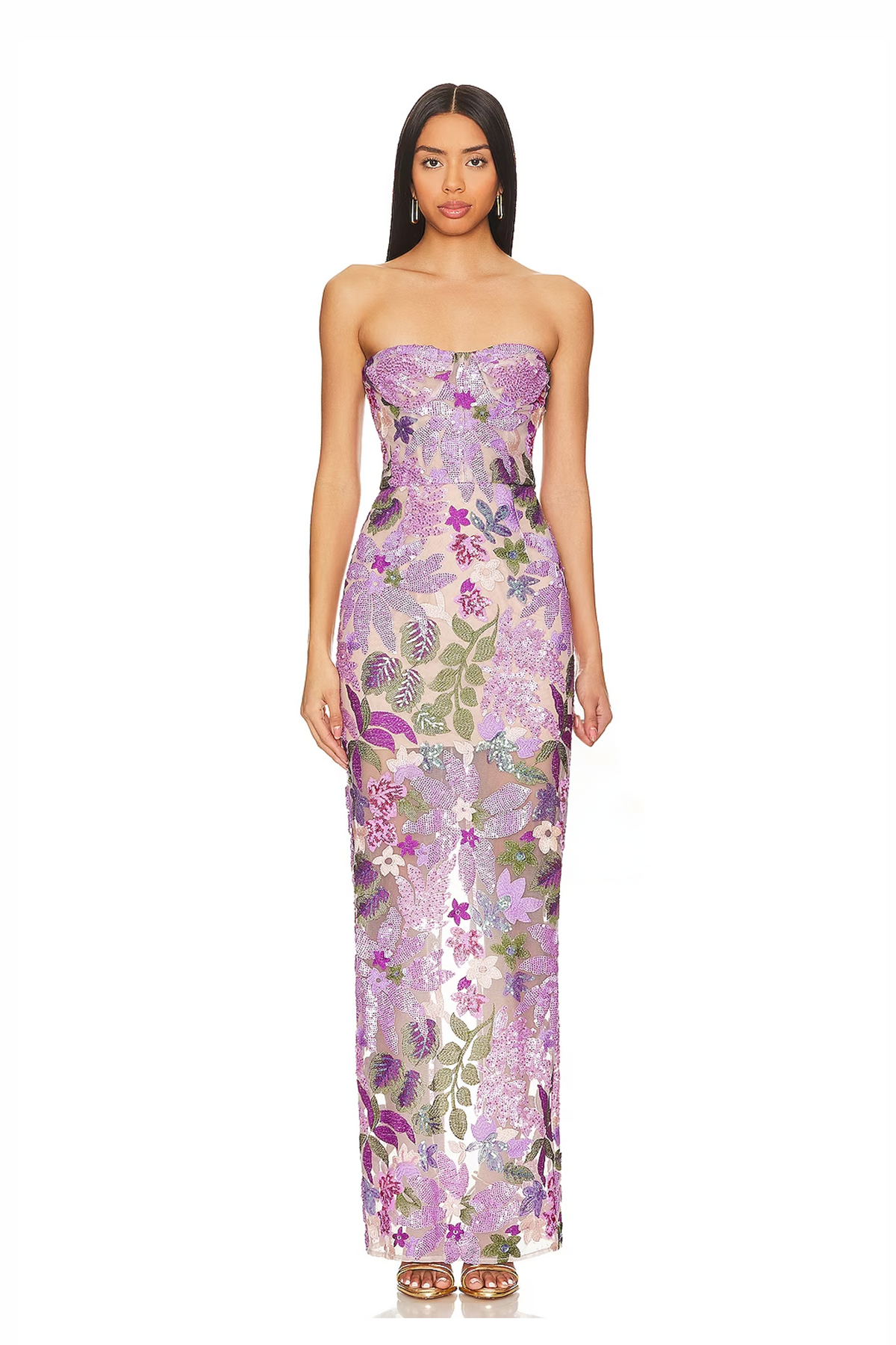 Sequin Embroidered Off-Shoulder Split Maxi Dress