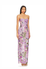 Sequin Embroidered Off-Shoulder Split Maxi Dress