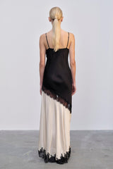 Lace Splicing Contrast Color Maxi Dress
