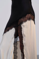 Lace Splicing Contrast Color Maxi Dress