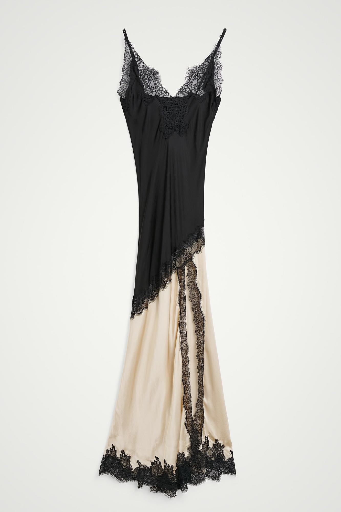 Lace Splicing Contrast Color Maxi Dress