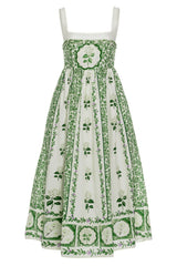Floral Square Collar Faux Pearl Midi Dress