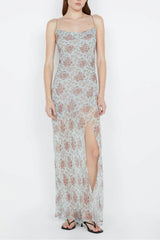 Floral Swing Collar Backless Maxi Dress