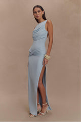 Solid Gathering Split Maxi Dress
