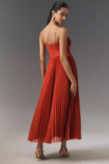 Solid Pleated Slip Midi Dress