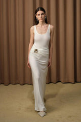 Solid Metal Flower Sleeveless Maxi Dress