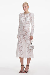 Lace Sequin Rhinestone Long Sleeve Top & High Waist Midi Skirt Set