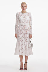Lace Sequin Rhinestone Long Sleeve Top & High Waist Midi Skirt Set