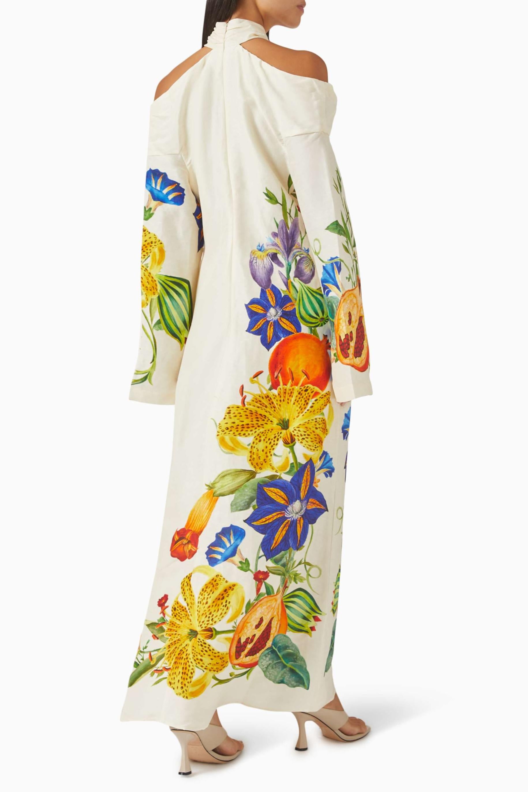 Floral Cross Collar Bell Sleeve Maxi Dress