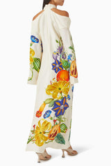 Floral Cross Collar Bell Sleeve Maxi Dress