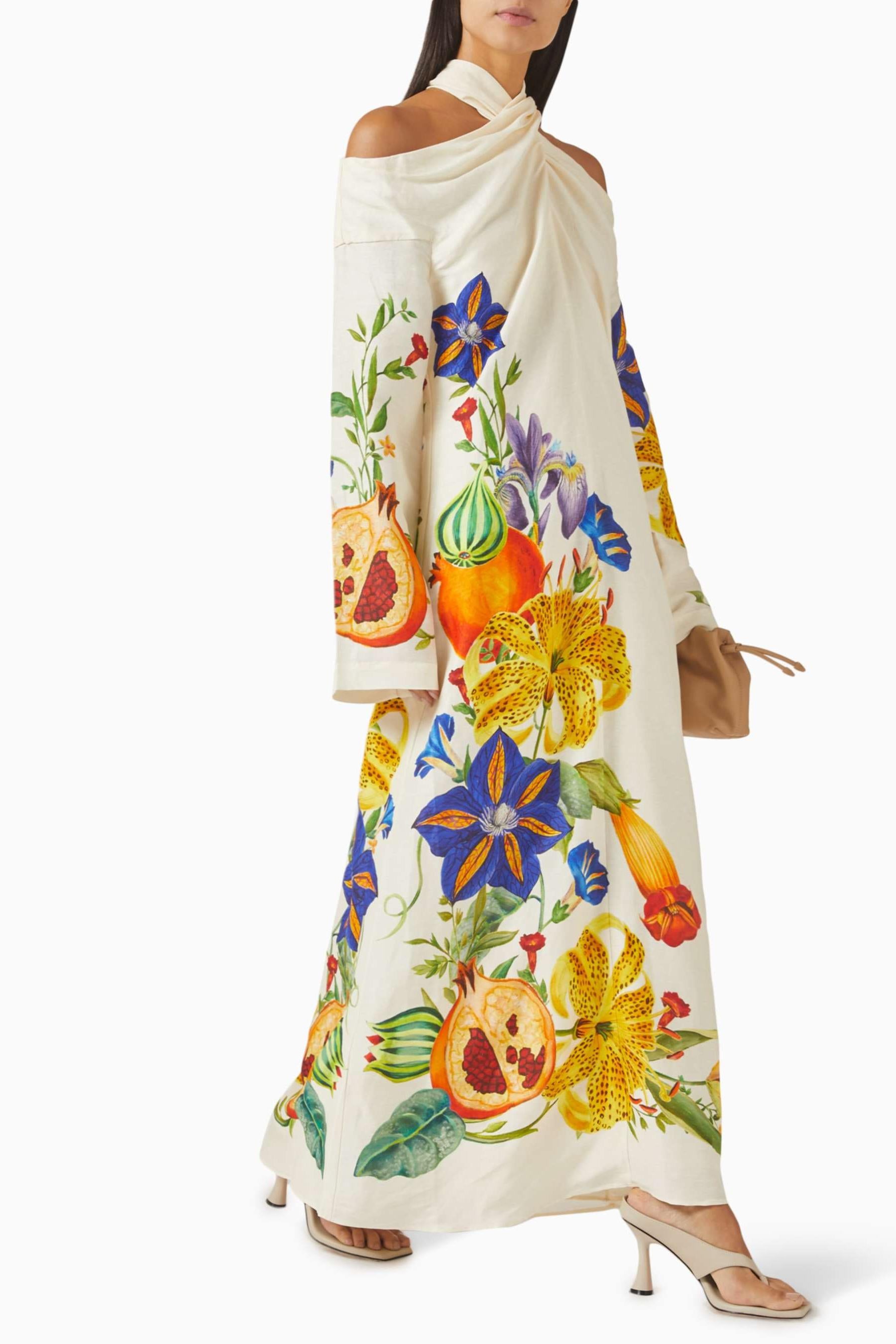 Floral Cross Collar Bell Sleeve Maxi Dress